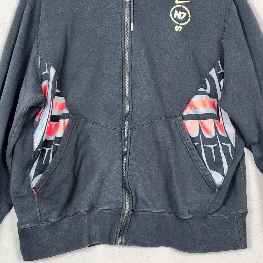 Nike N7 Hoodie Mens 2XL Black Full Zip Fleece Tribal Graphic 655841-010